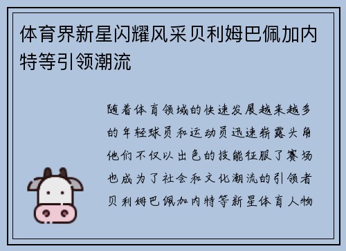 体育界新星闪耀风采贝利姆巴佩加内特等引领潮流 体育界新星闪耀风采贝利姆巴佩加内特等引领潮流